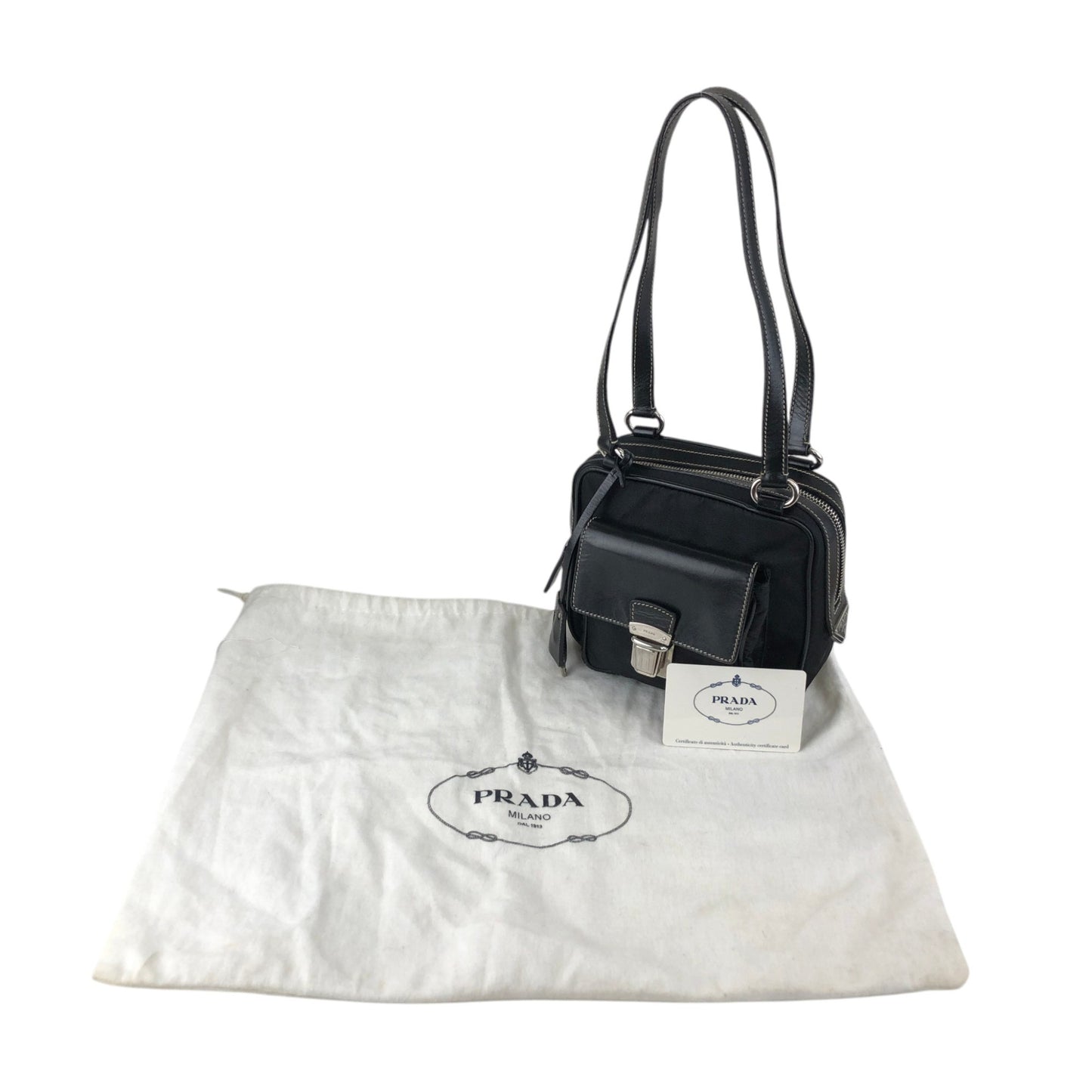PRADA Triangle Logo Handbag Shoulder bag Black Vintage ntuyze