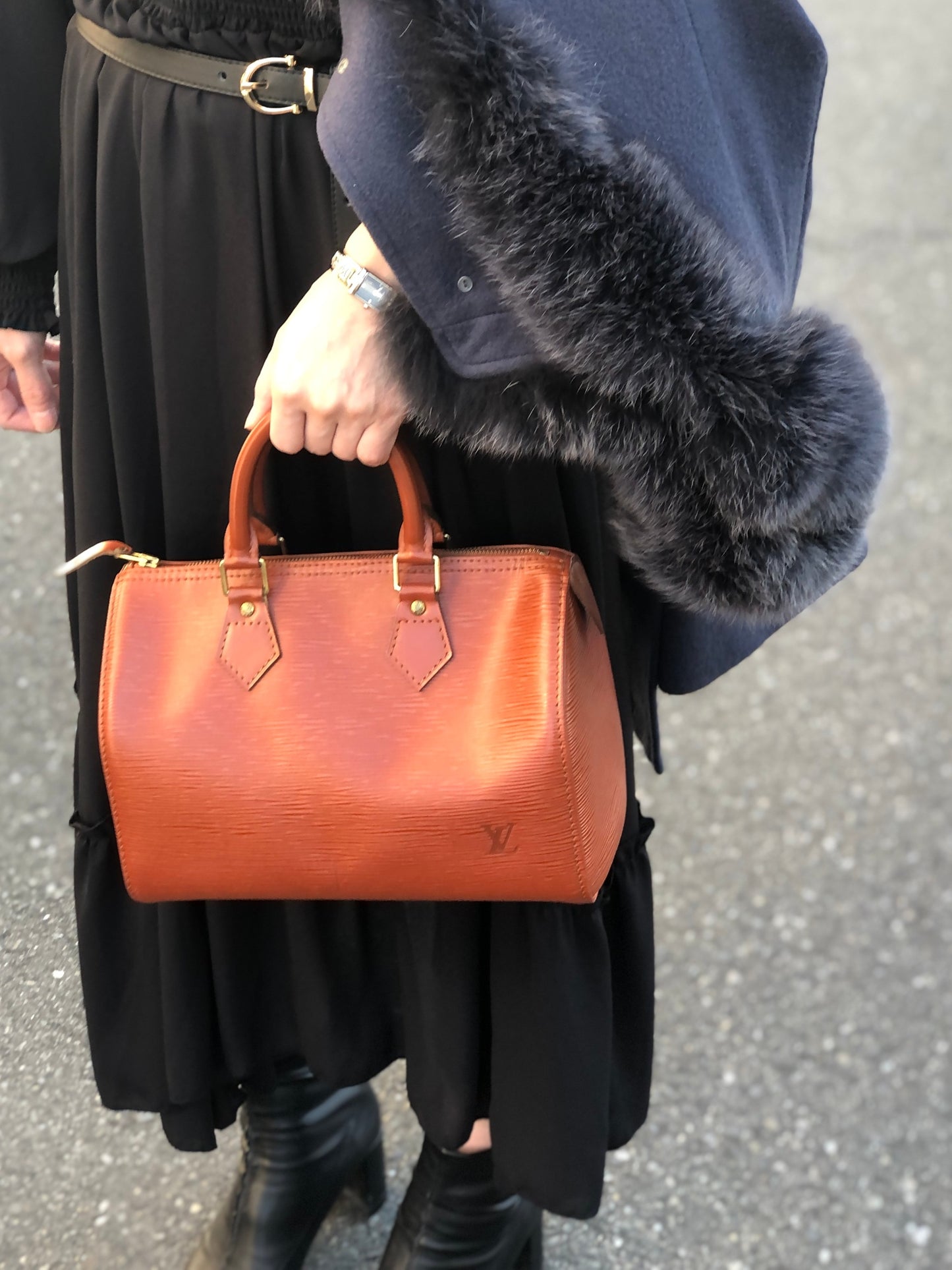 LOUIS VUITTON Epi Small Boston bag Handbag Brown Vintage 4i3rer