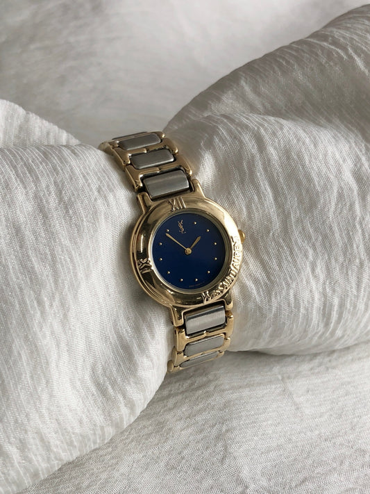 Yves Saint Laurent YSL Logo Watch Silver×Gold Vintage 3vtjxx