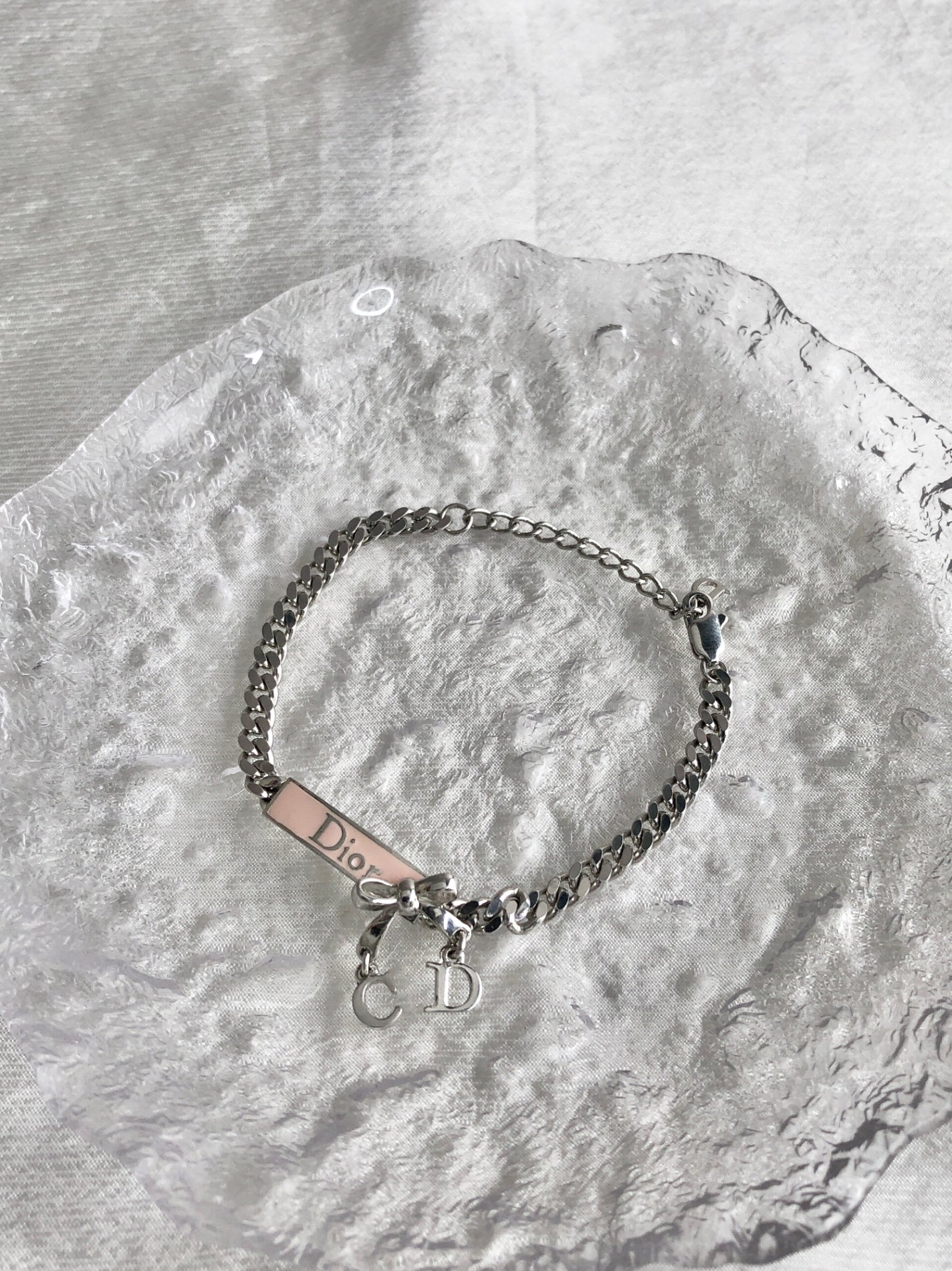 Christian Dior CD Logo Ribbon Motif Bracelet Silver Vintage rr7unm