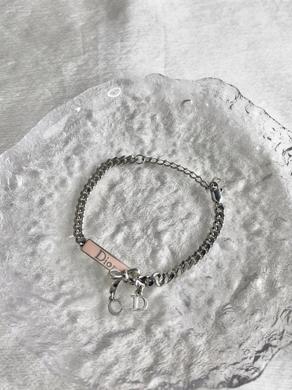 Christian Dior CD Logo Ribbon Motif Bracelet Silver Vintage rr7unm