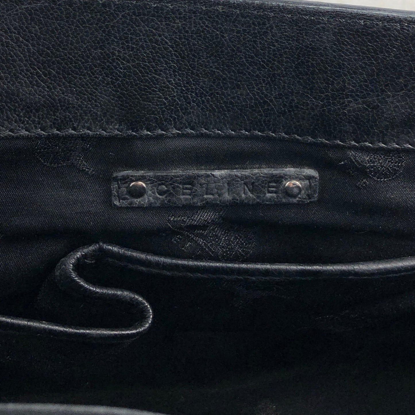 CELINE Horse Carriage Logo Handbag Black Vintage v5s4uu