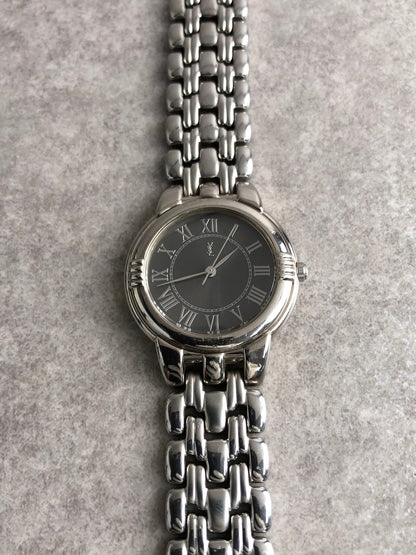 Yves Saint Laurent YSL Logo Quartz Watch Silver 6031-G11866 Vintage xegtmu