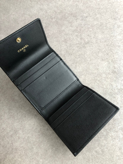 CHANEL Coco Mark Folded Wallet Black Vintage 5kt7pz