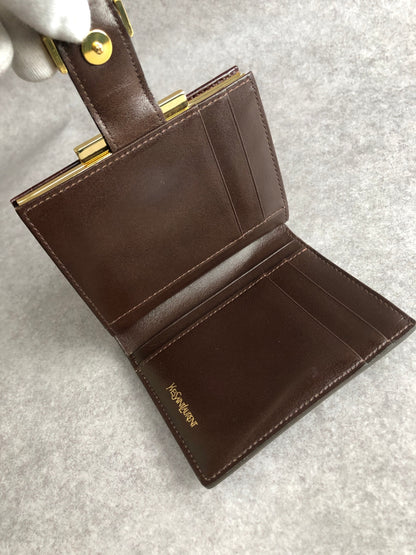 Yves Saint Laurent Logo Metal Clasp Folded Wallet Brown Vintage m5y3xv