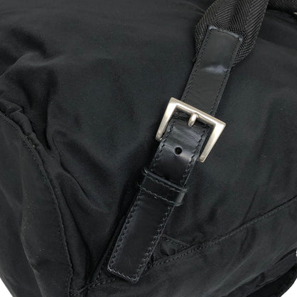 PRADA Triangle Logo Front Buckle Double Pocket Nylon Backpack Black Vintage gpcbdn
