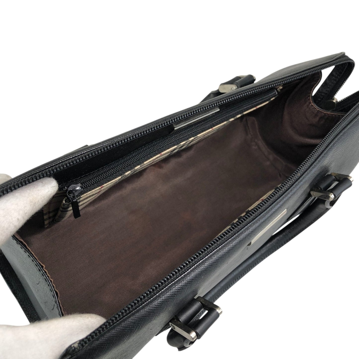 BURBERRY Logo Small Boston bag Handbag Black Vintage 56f78t