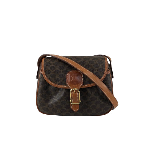 CELINE Macadam Blason Front Buckle  Shoulder bag Brown Vintage gzgnsp