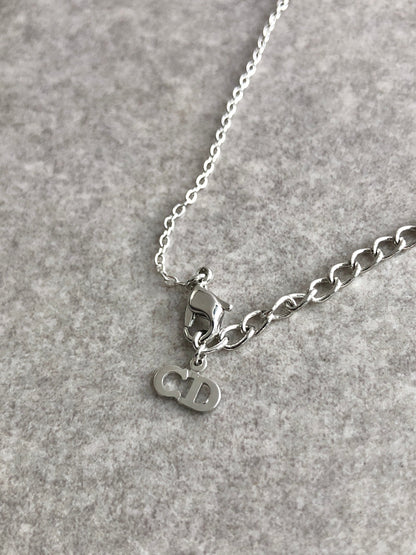 Christian Dior Heart Motif Necklace Silver Vintage 3ecimw