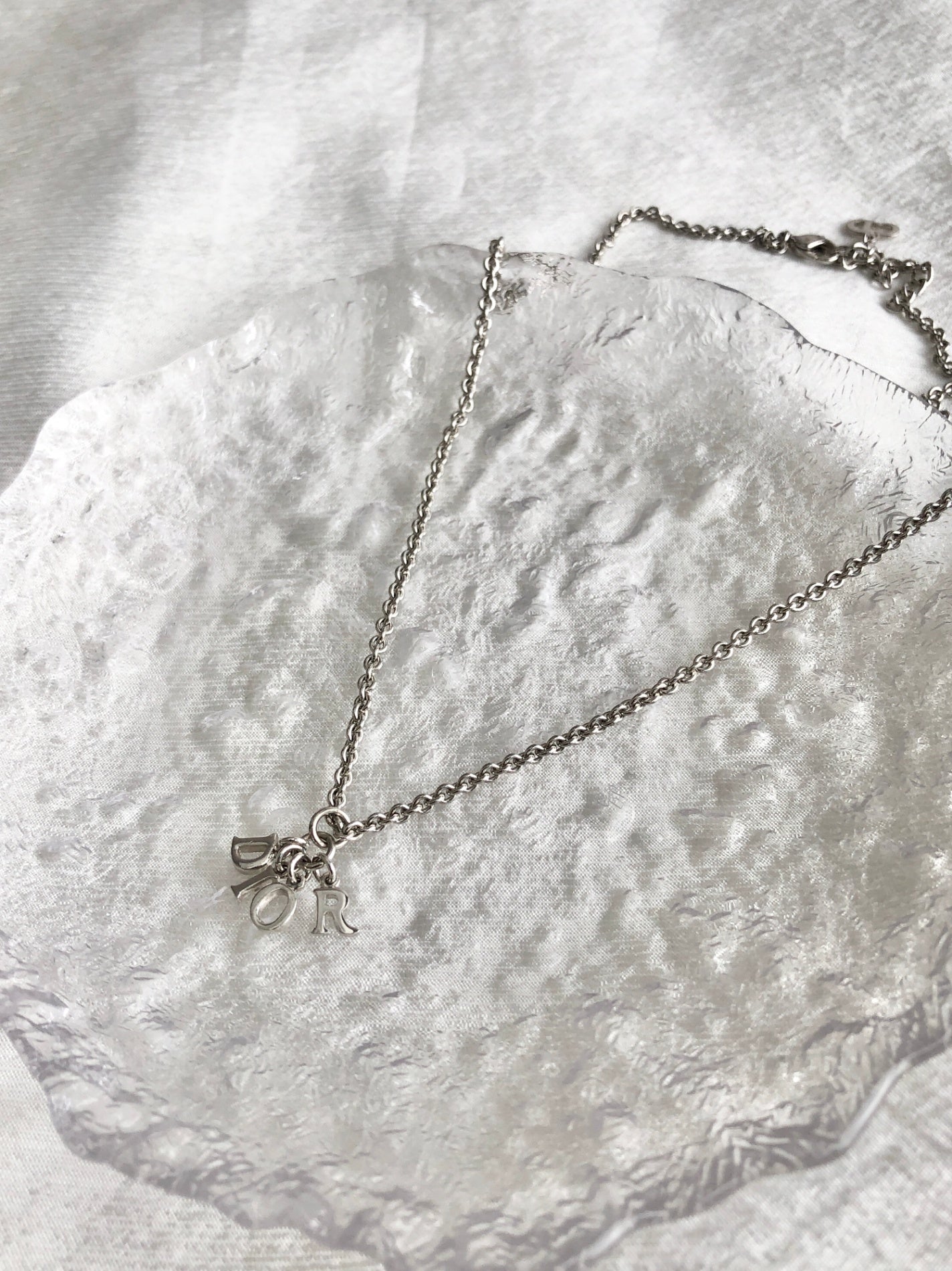 Christian Dior Logo Motif Necklace Silver Vintage k3zu24