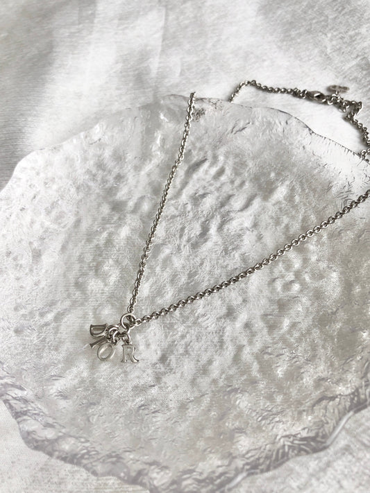 Christian Dior Logo Motif Necklace Silver Vintage k3zu24