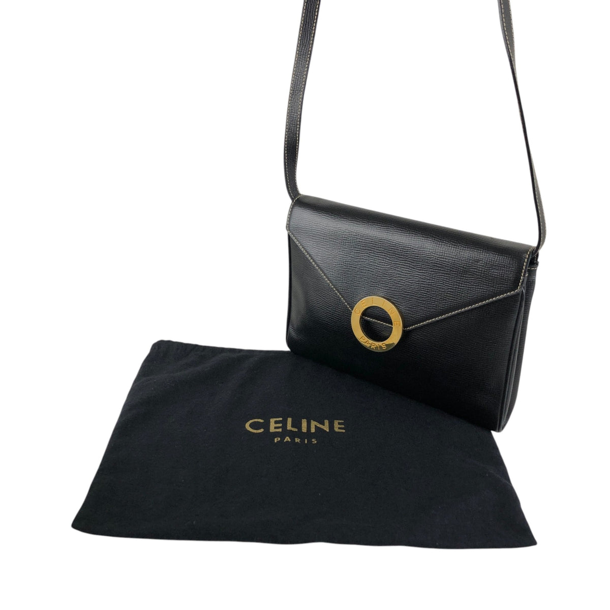 CELINE Circle Logo Shoulder bag Black Vintage 3sg788