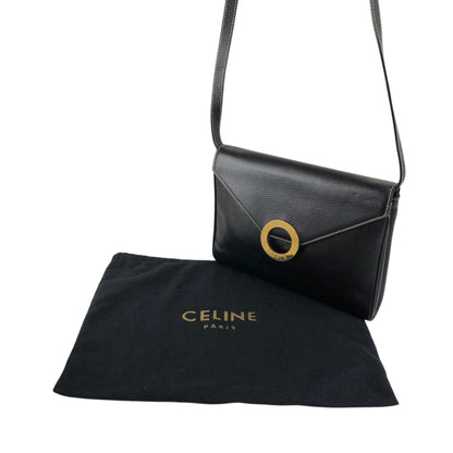 CELINE Circle Logo Shoulder bag Black Vintage 3sg788