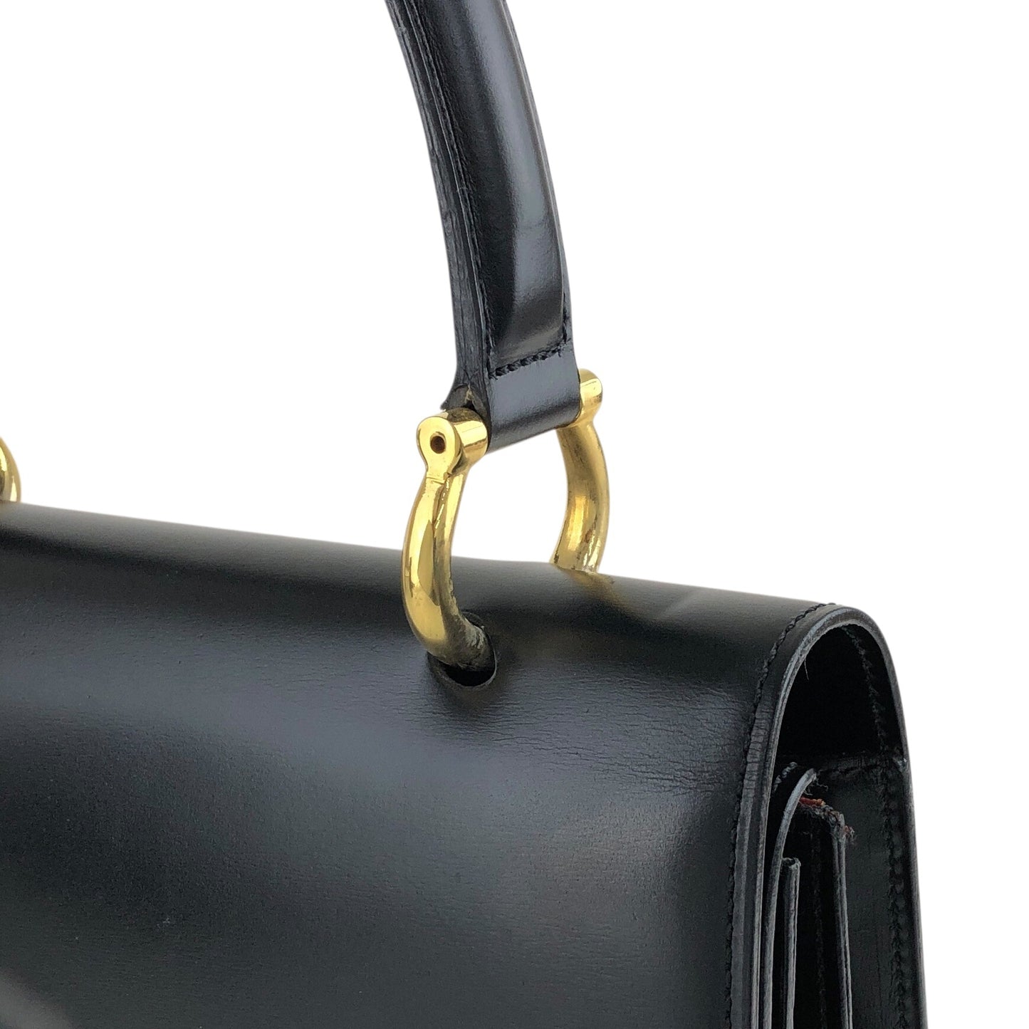 CELINE Horse Bit Double Flap Handbag Black Vintage istaf6