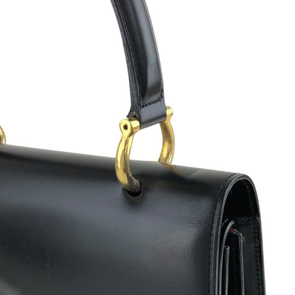 CELINE Horse Bit Double Flap Handbag Black Vintage istaf6