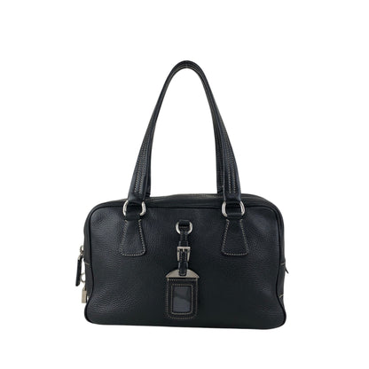 PRADA Logo Embossed Small Boston bag Handbag Black Vintage wuztbm