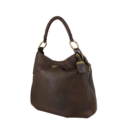 PRADA Triangle Logo Shoulder bag Hobobag Brown Vintage ajvtv2