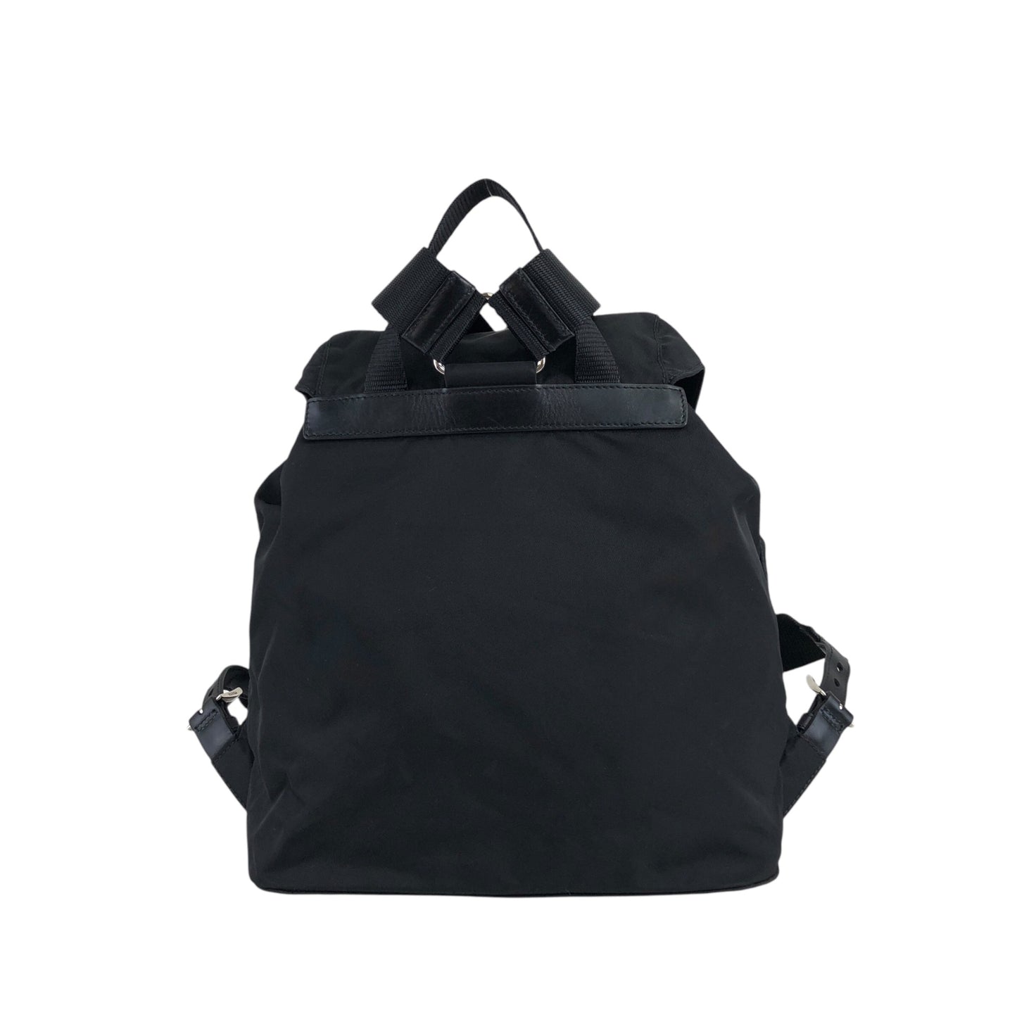 PRADA Triangle Logo Double Pocket Backpack Black Vintage ipfw4s