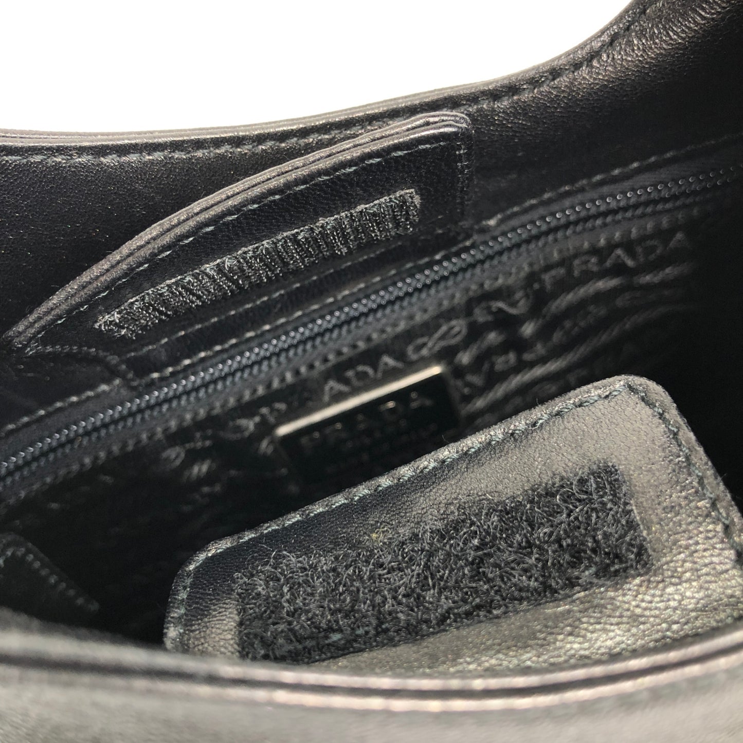 PRADA Logo Embossed Handbag Black Vintage skzrga