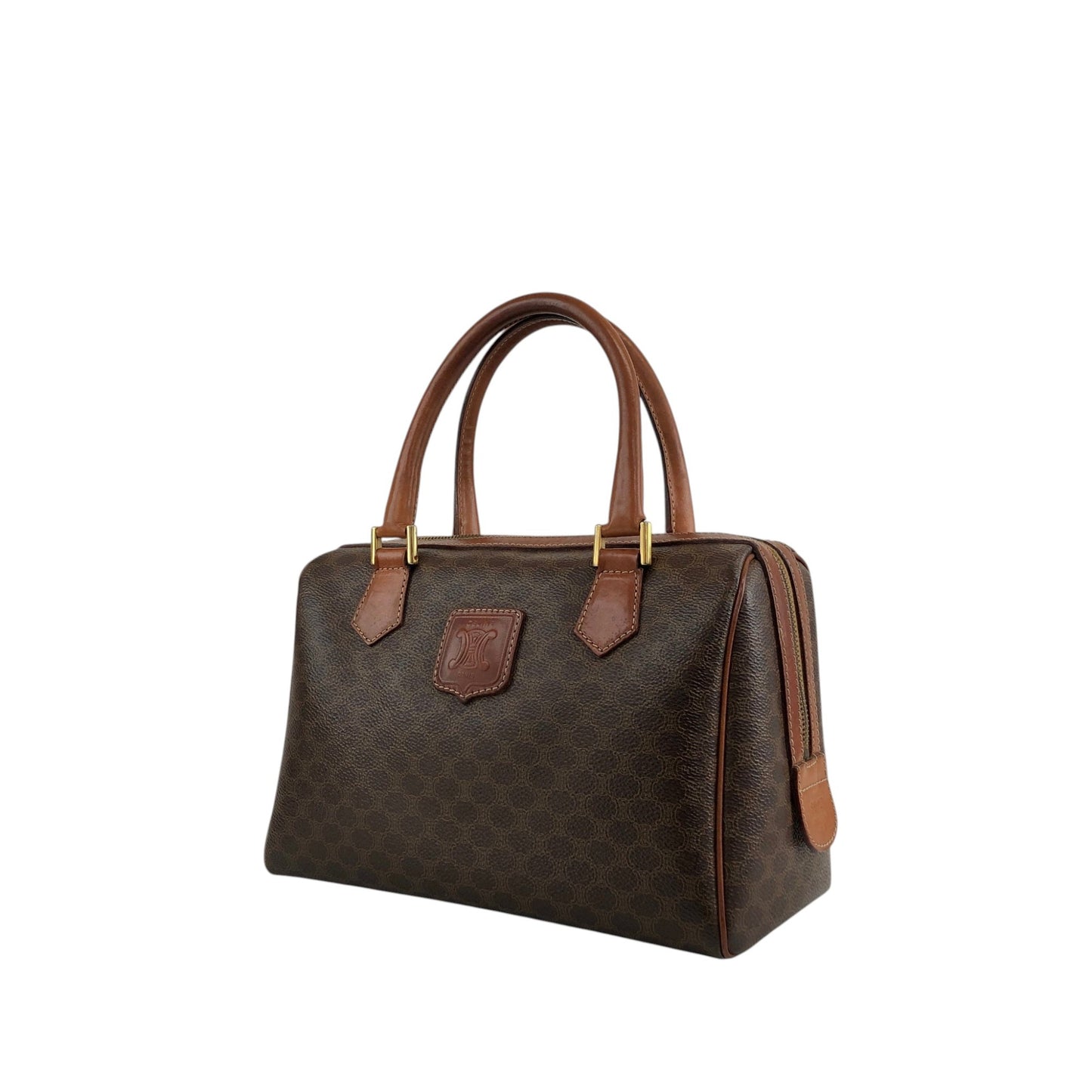 CELINE Macadam Blason Small Boston bag Handbag Brown Vintage f2ydjv