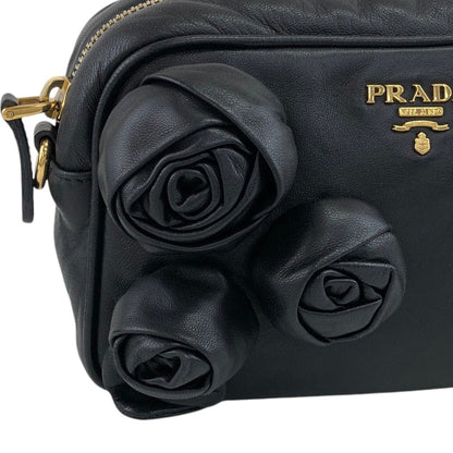 PRADA Logo Flower Shoulder bag Black Vintage x3nmbf