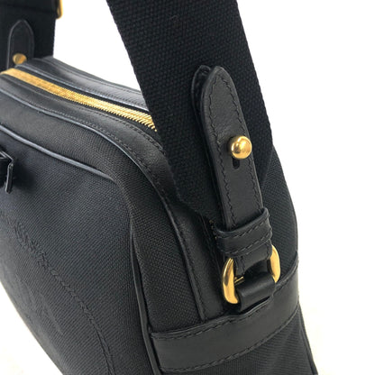 PRADA Logo Ribbon Canvas Leather Crossbody Shoulder bag Black Vintage smkdzd