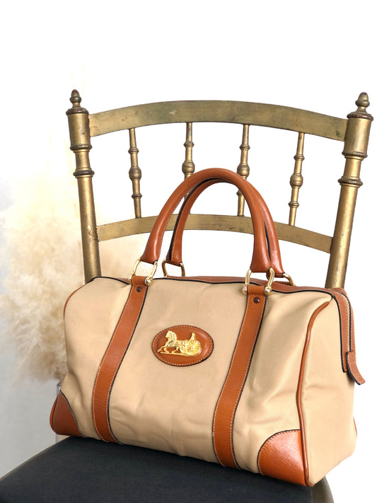 CELINE Horse Carriage Small Boston bag Handbag Beige Vintage c6dids