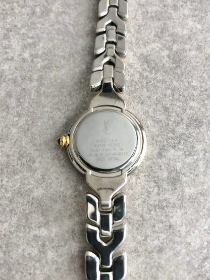 Yves Saint Laurent Logo Quartz Watch Silver×Gold 5420-F45278 Vintage 46jnbp