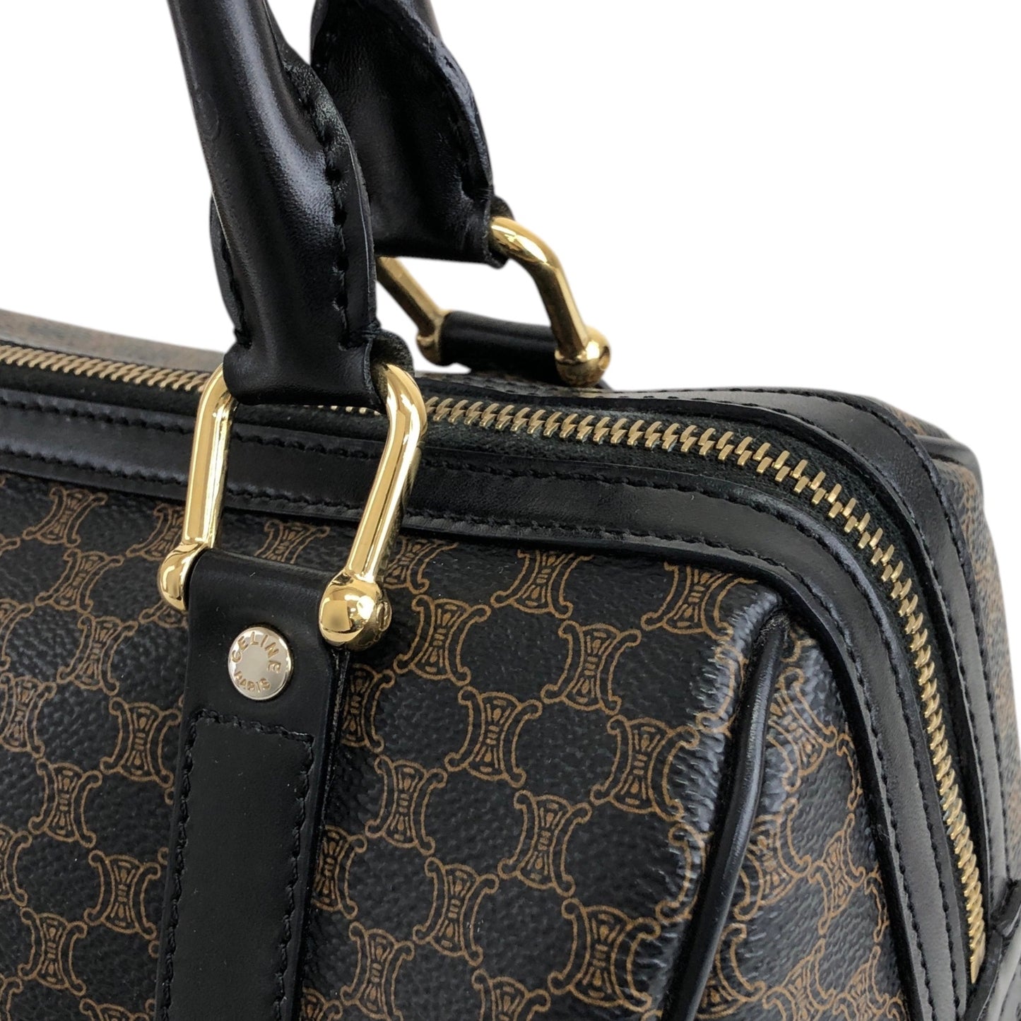 CELINE Macadam Two-way Handbag Shoulder bag Black Vintage ufhk7t