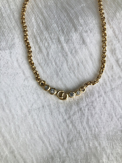 Christian Dior Rhinestone Necklace Gold Vintage asbif2