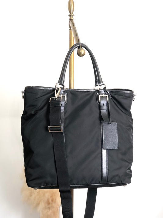 PRADA Triangle Logo Two-way Handbag Totebag Black Vintage a75iug