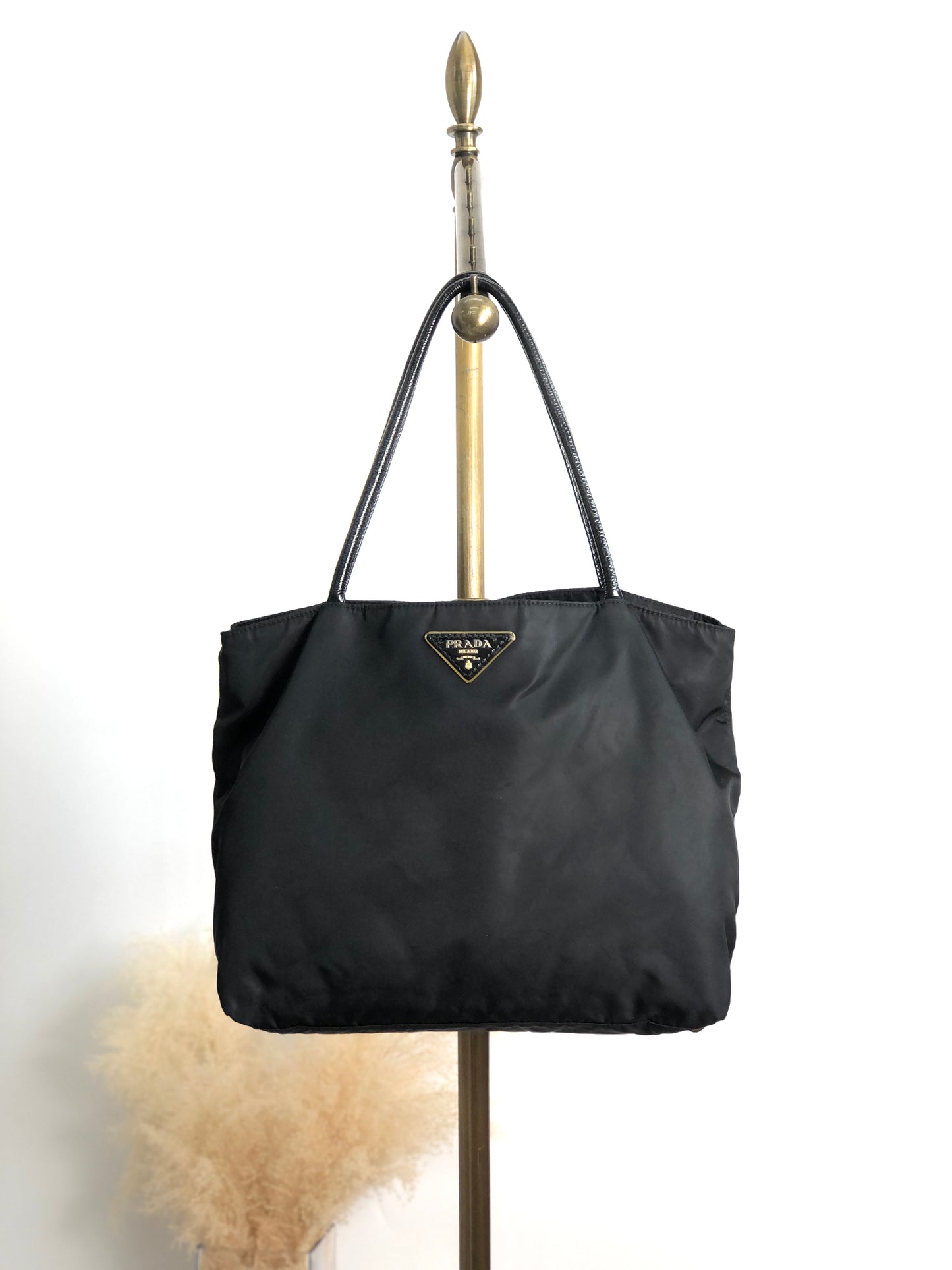 PRADA Tessuto Triangle Logo Handbag Black Vintage yiktvs