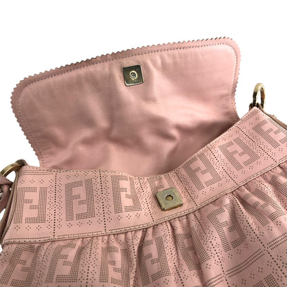 FENDI Zucca Logo Charm Jacquard Leather Shoulder bag Hobobag Pink Vintage uy85ci