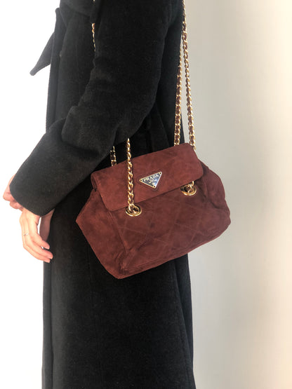 PRADA Triangle Logo Chain Shoulder bag Brown Vintage aprb7j