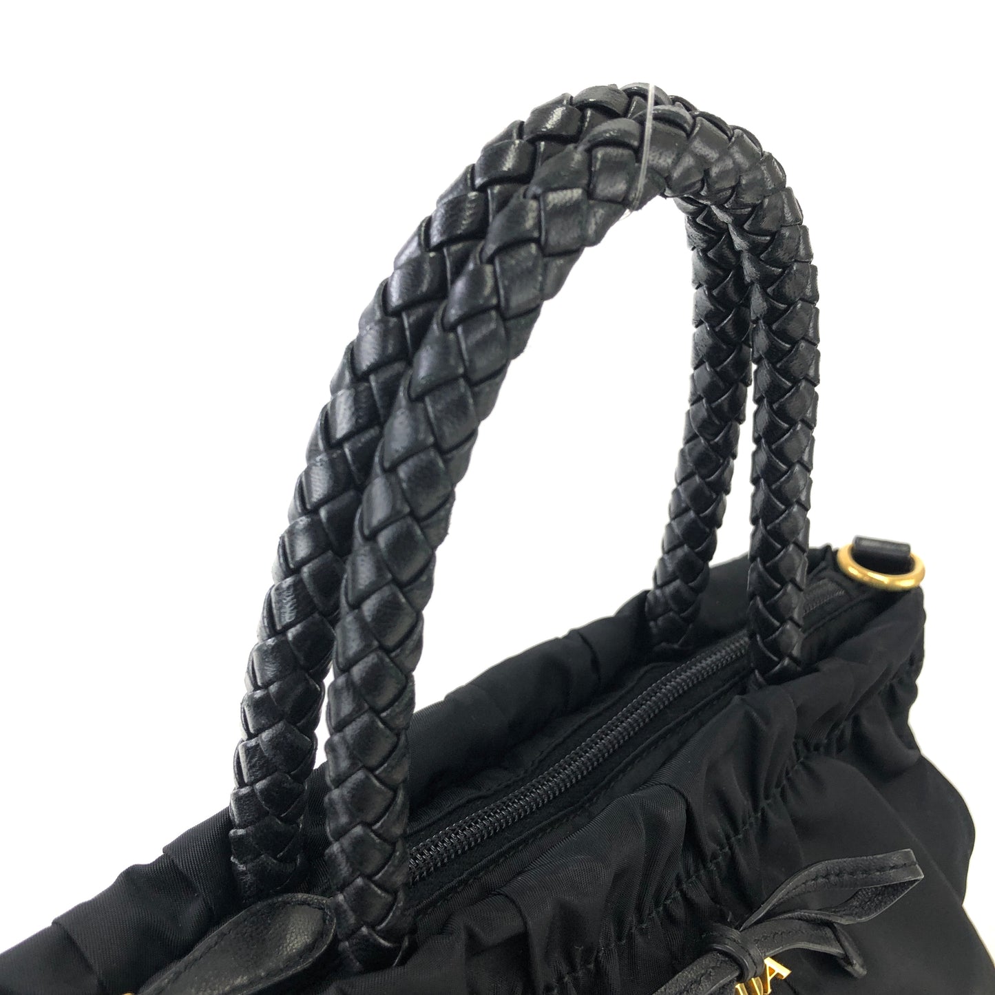 PRADA Logo Ribbon Nylon Leather Two-way Crossbody Shoulder bag Totebag Black Vintage c6kcye