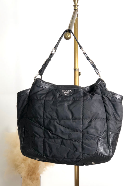 PRADA Logo Shoulder bag Totebag Black Vintage td4ahh