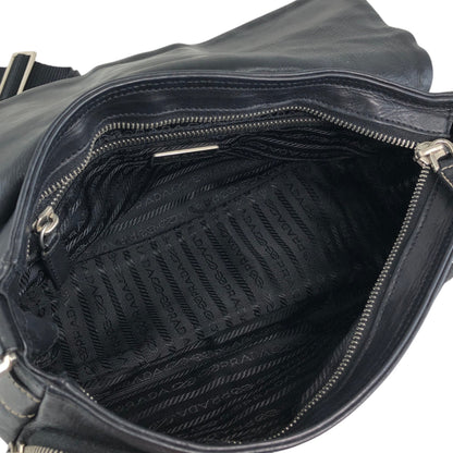 PRADA Triangle Logo Double Pocket Shoulder bag Black Vintage 5hm2yf
