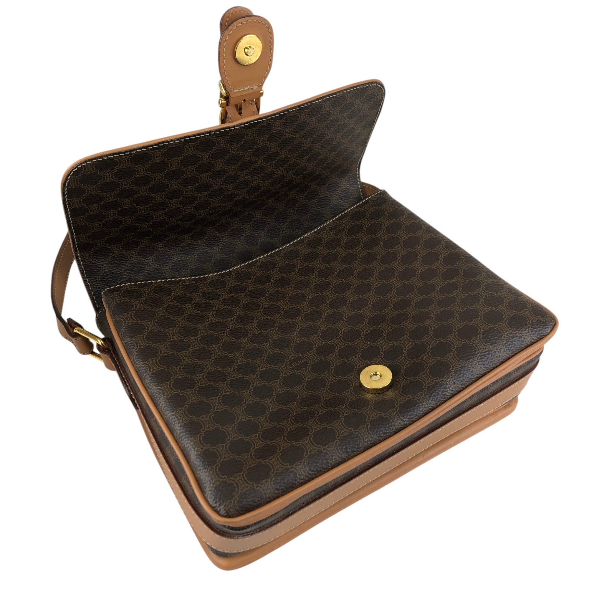CELINE Macadam Blason Front Buckle Shoulder bag Brown Vintage