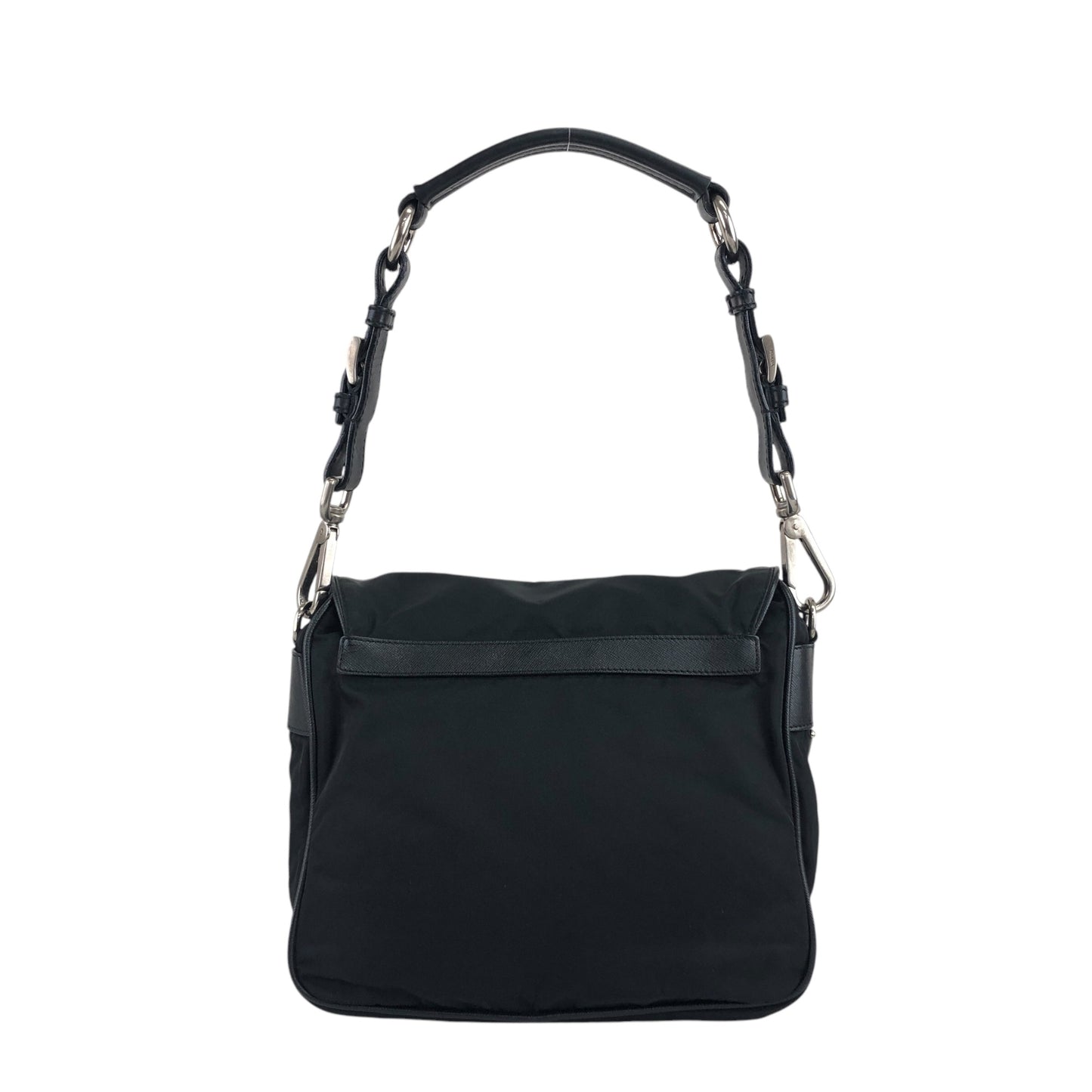 PRADA Triangle Logo Front Buckle Shoulder bag Black Vintage n23xhp