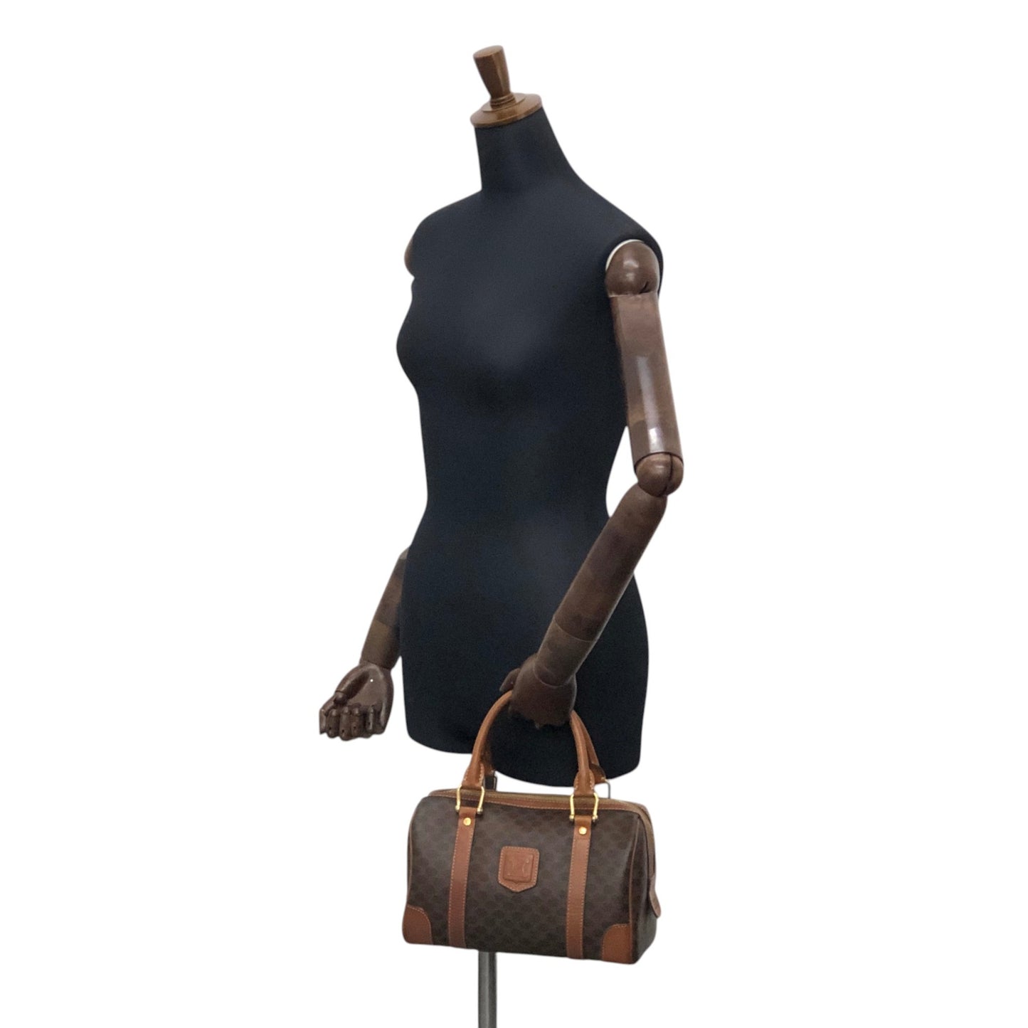 CELINE Macadam Blason Handbag Boston bag Brown Vintage sh72vd