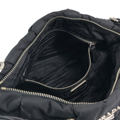 PRADA Logo Shoulder bag Hobobag Black Vintage kut77d