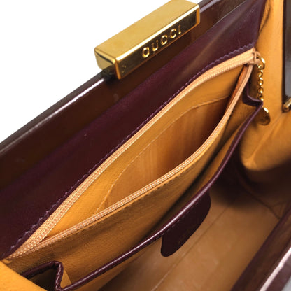 GUCCI Metal Clasp Handbag Brown Vintage ew3gks