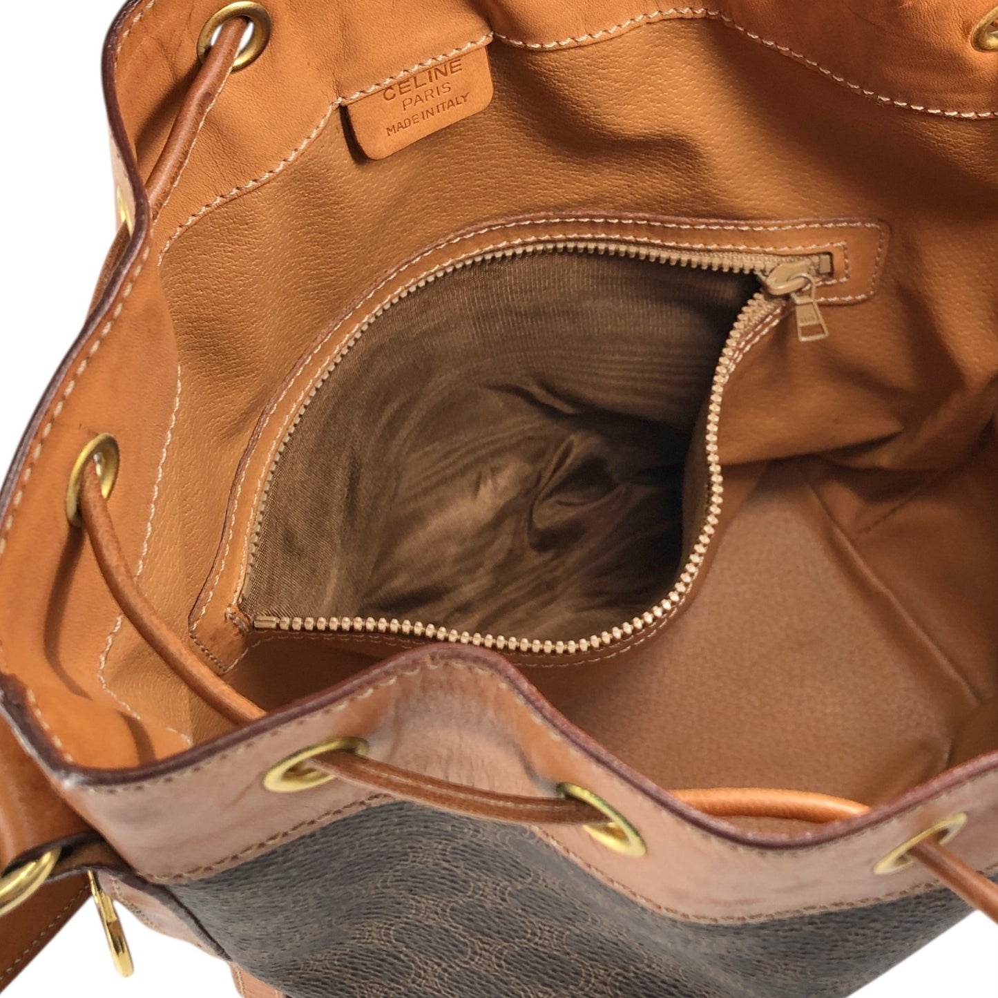 CELINE Macadam Blason Drawstring Shoulder bag Brown Vintage 7ce2it
