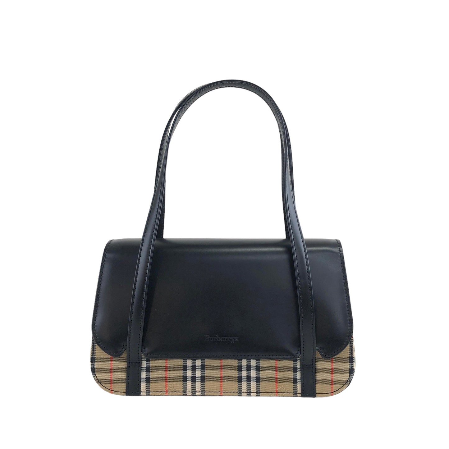 BURBERRY Nova Check Logo Canvas Leather Handbag Black Vintage  aividn