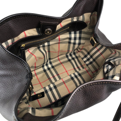 BURBERRY Logo Shoulder bag Hobobag Dark Brown Vintage czmhjj