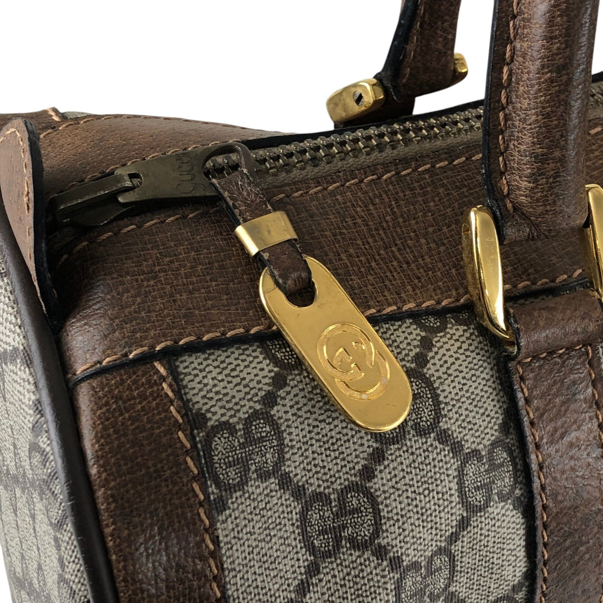 GUCCI Sherry Line Small Boston bag Handbag Brown Vintage wub827