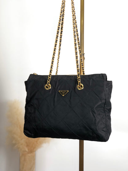 PRADA Triangle Logo Chain Shoulder bag Black Vintage dp2pec