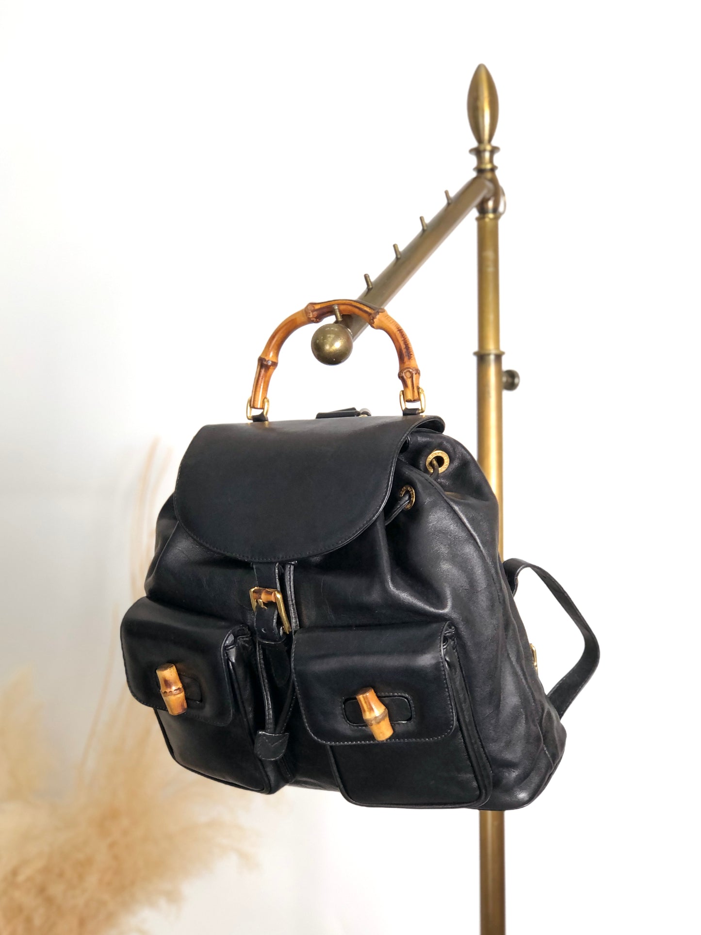 GUCCI Bamboo Double Pocket Backpack Black Vintage 3ug5ej