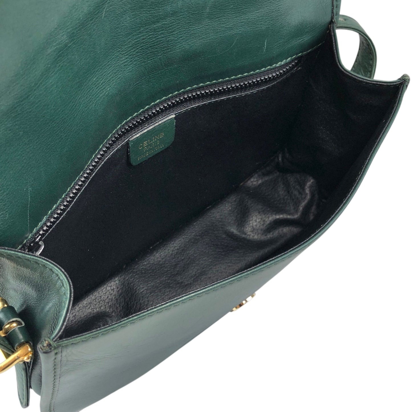 CELINE Gancini Shoulder bag Green Vintage jh6t3a