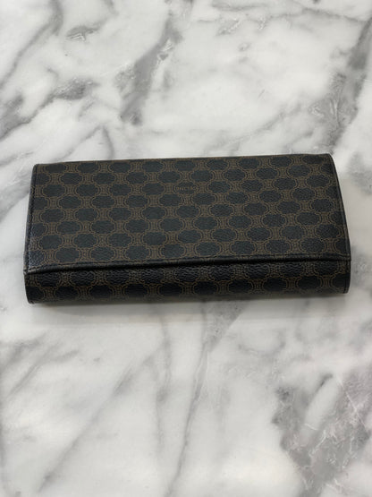 CELINE Macadam Logo Metal Clasp Long Wallet Black Vintage x577ej